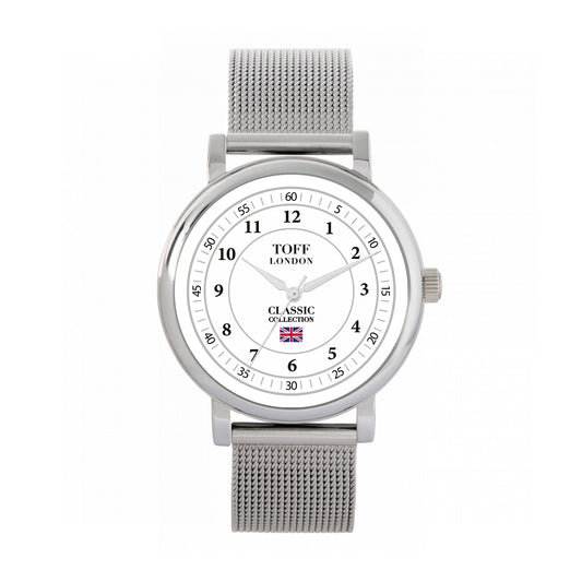 Toff London 38mm Numbers Watch - Silver Case & Stainless Steel Strap