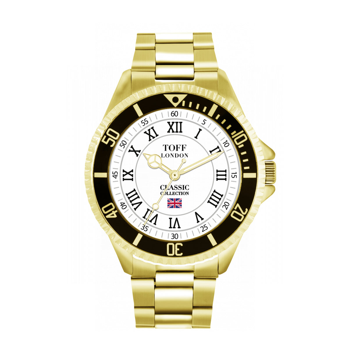 Toff London 42mm Roman Numerals Watch - Gold Case & Stainless Steel Strap