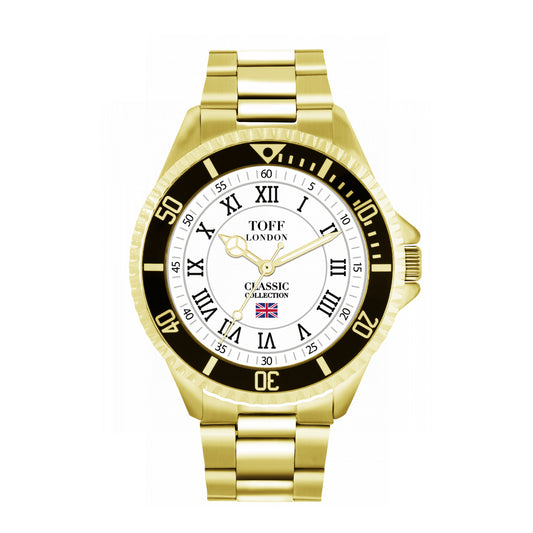 Toff London 42mm Roman Numerals Watch - Gold Case & Stainless Steel Strap